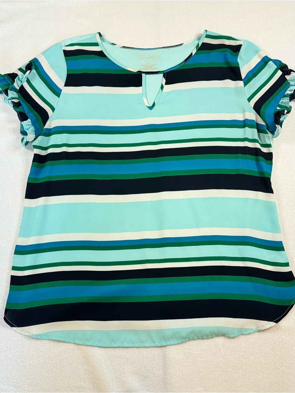 Van Heusen Striped Keyhole Short Sleeve Top - Aqua, Teal, Navy, White